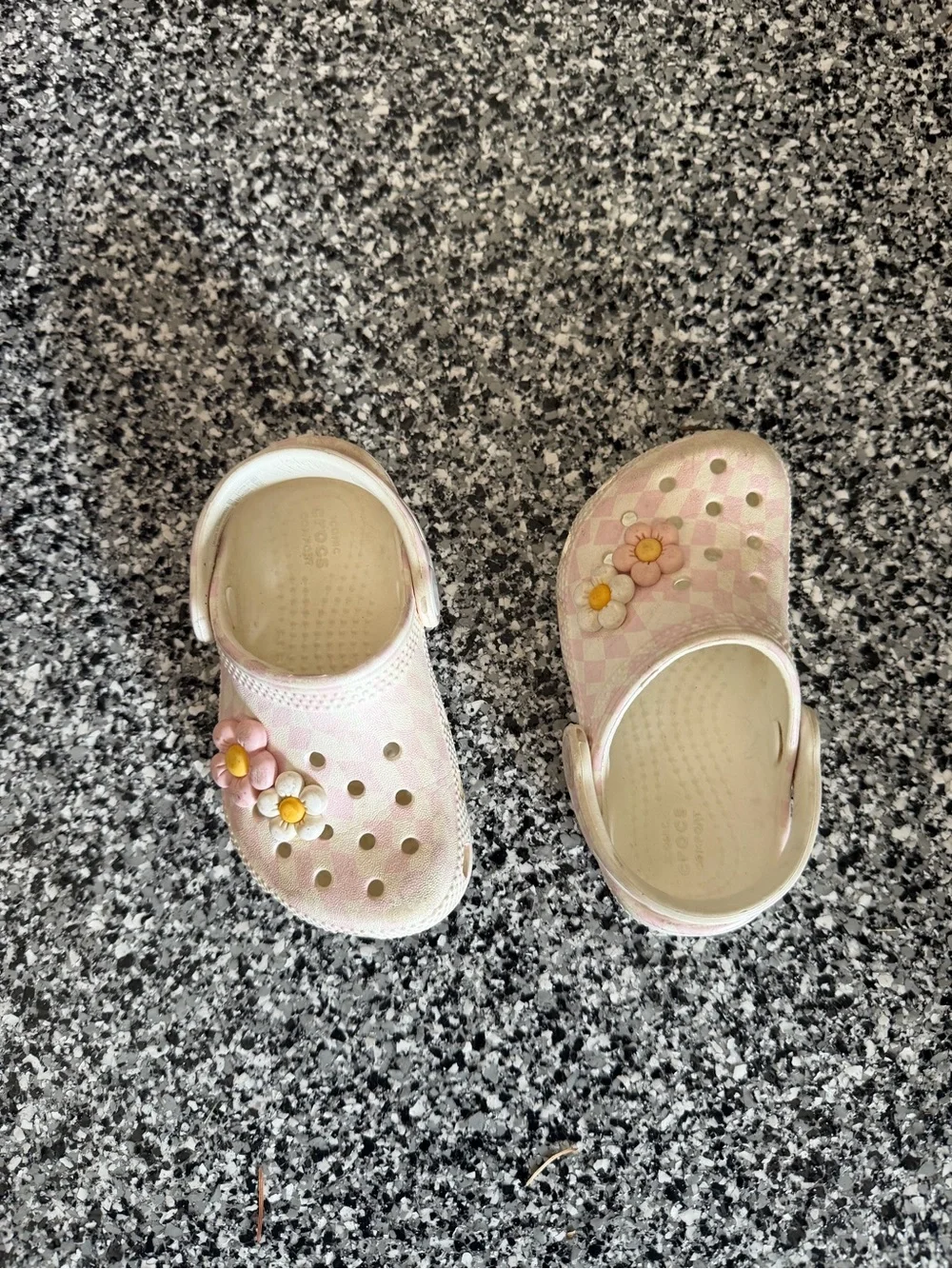 Kids Pink and White Checkered Crocs